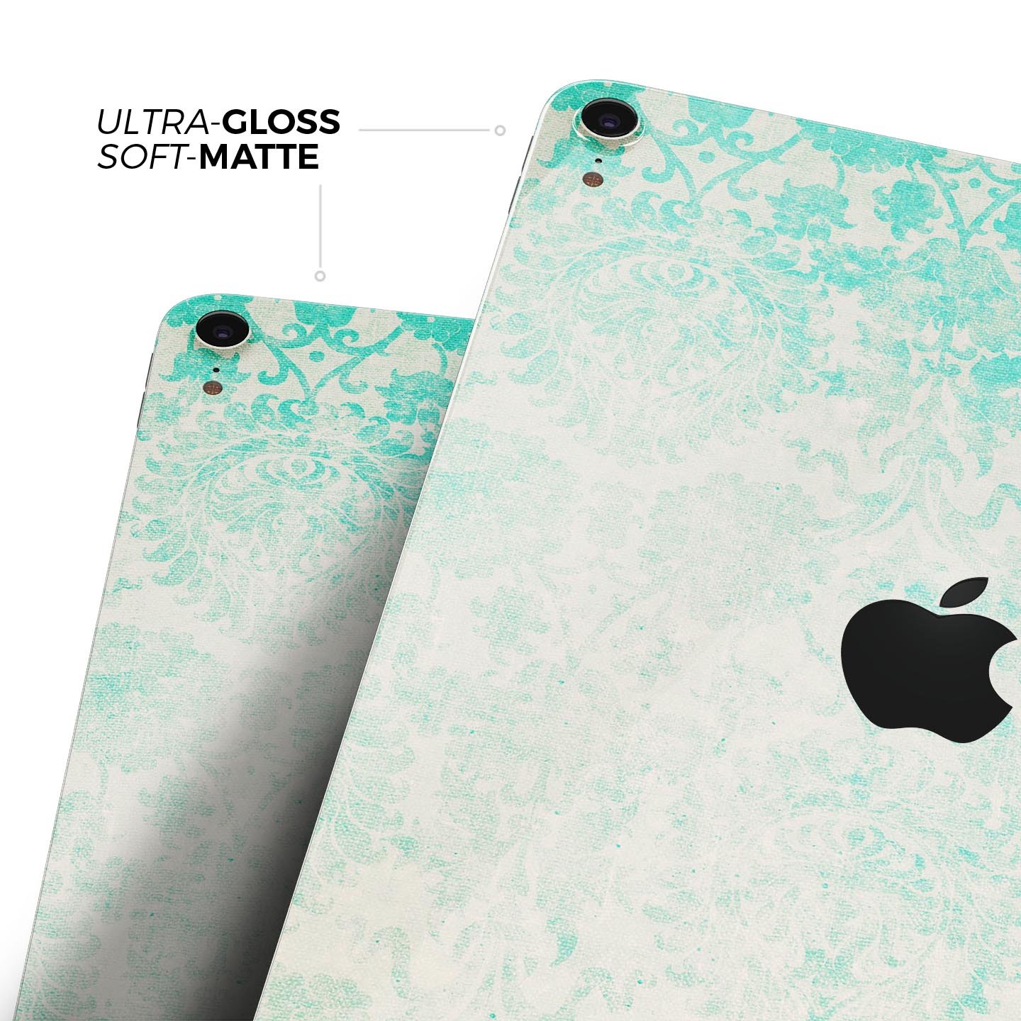 Faded teal pattern skin decal for Apple devices, showcasing intricate design and premium finish.