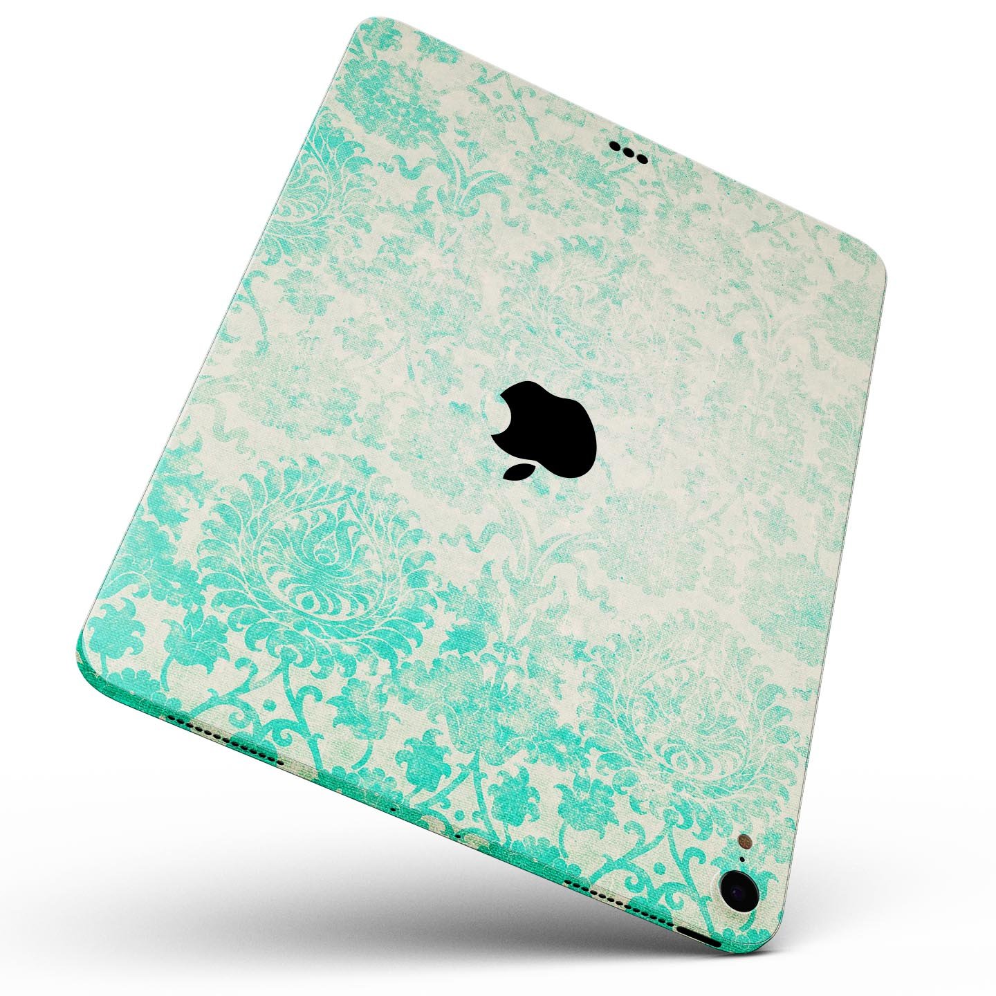 Faded teal pattern skin decal for Apple devices, showcasing intricate design and premium finish.