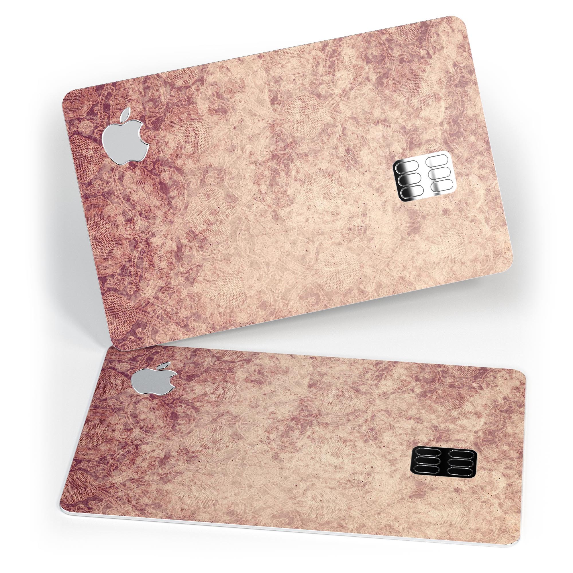 Faded Vintage Maroon Rococo Pattern decal on an Apple Card, showcasing its elegant design and premium quality.