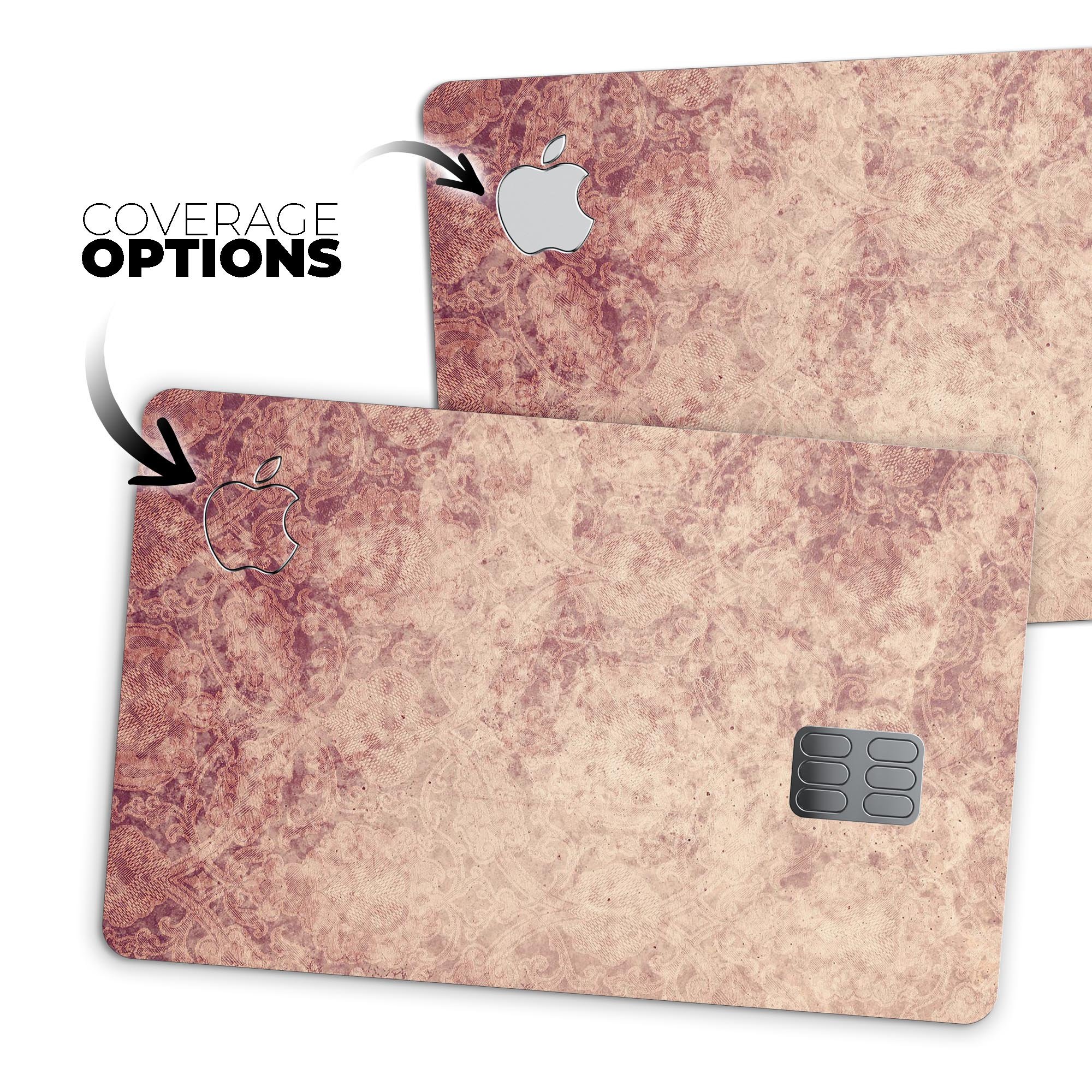 Faded Vintage Maroon Rococo Pattern decal on an Apple Card, showcasing its elegant design and premium quality.