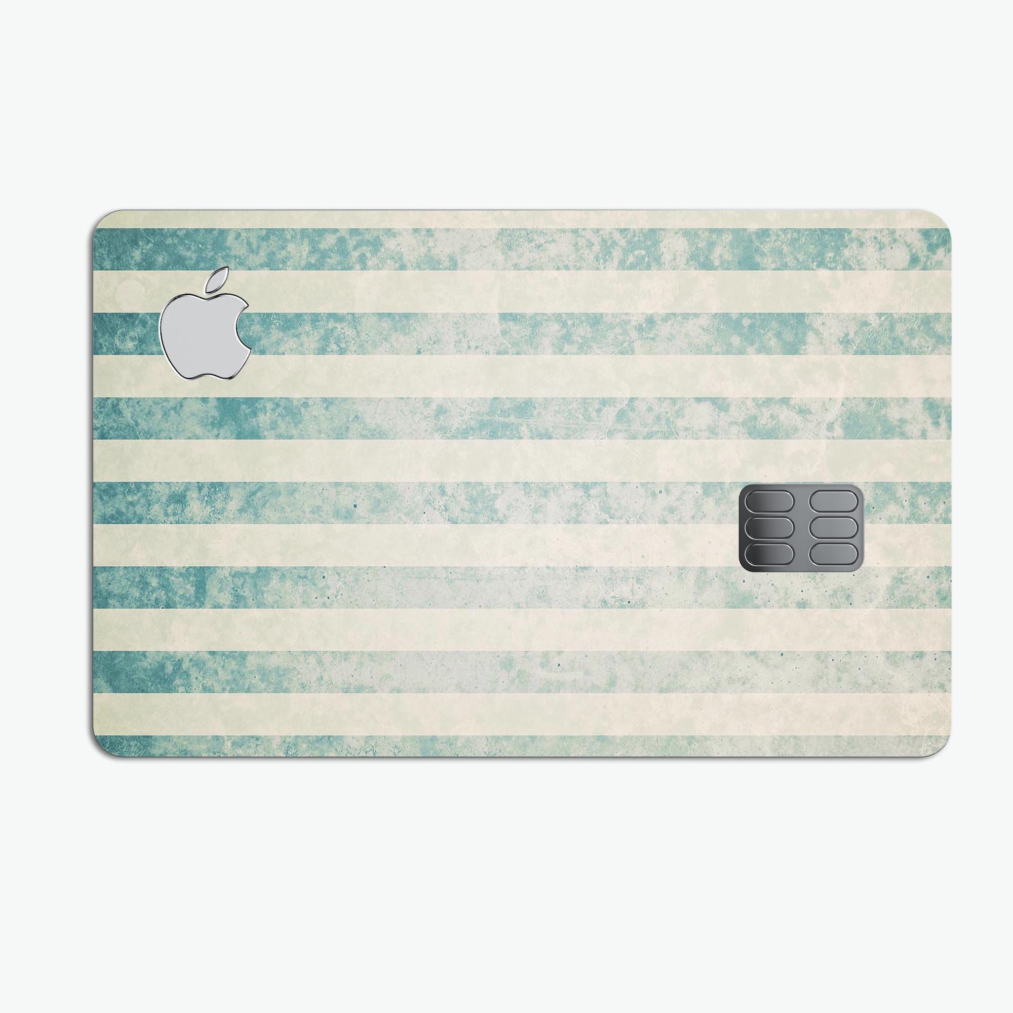 Faded White and Blue Scratched Vertical Stripes skin for Apple Card, showcasing its premium vinyl texture and stylish design.