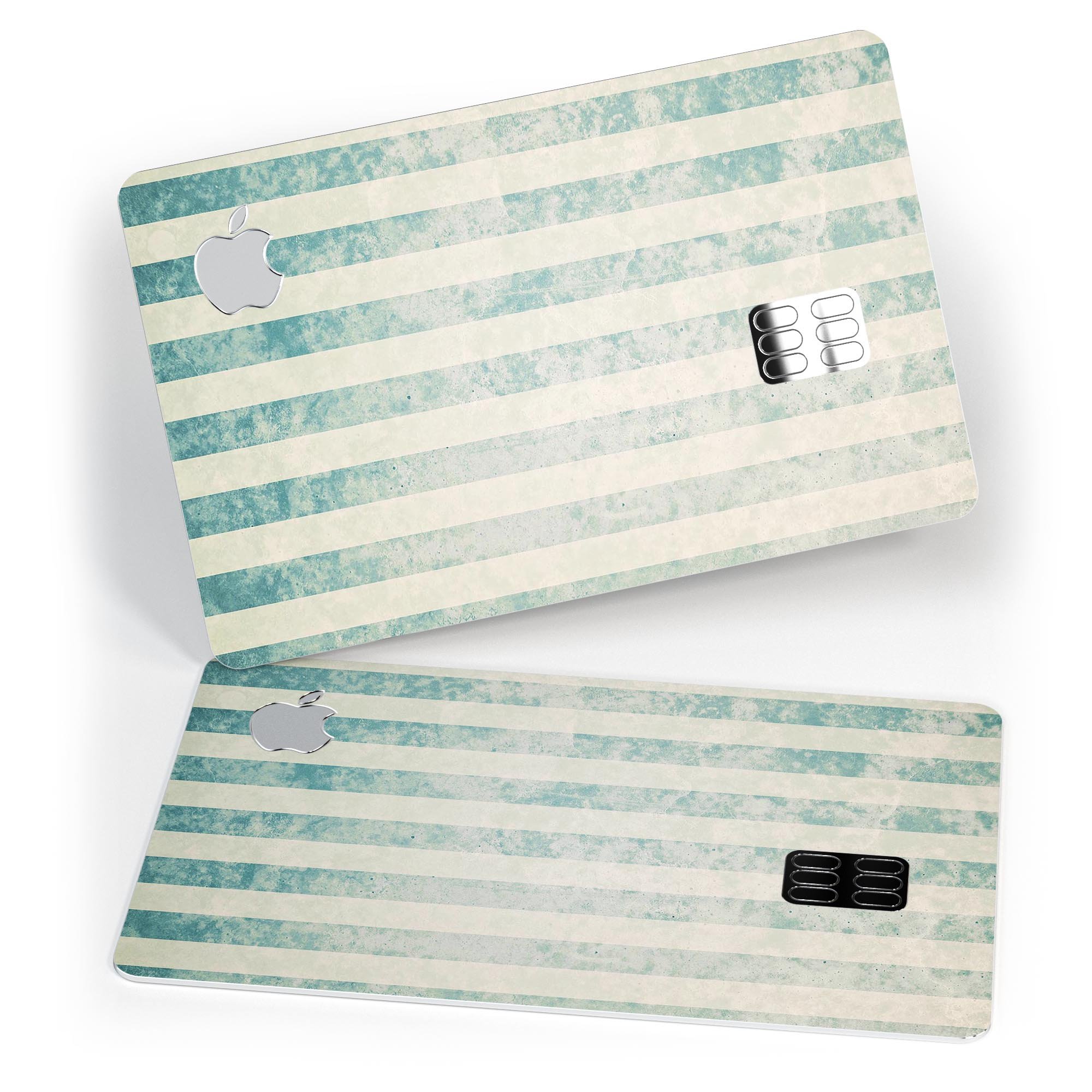 Faded White and Blue Scratched Vertical Stripes skin for Apple Card, showcasing its premium vinyl texture and stylish design.