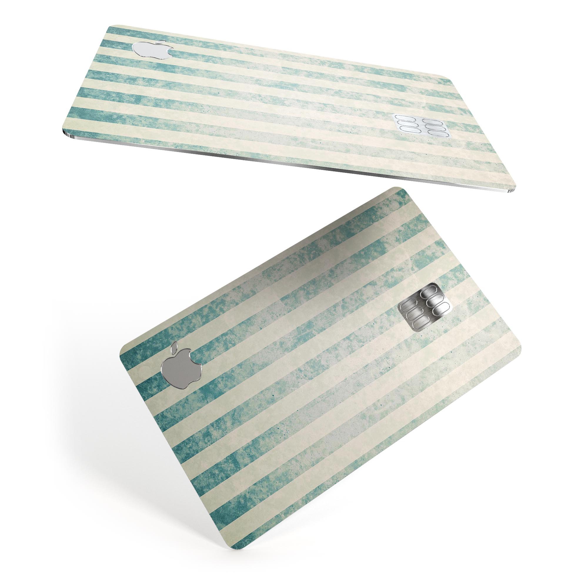 Faded White and Blue Scratched Vertical Stripes skin for Apple Card, showcasing its premium vinyl texture and stylish design.