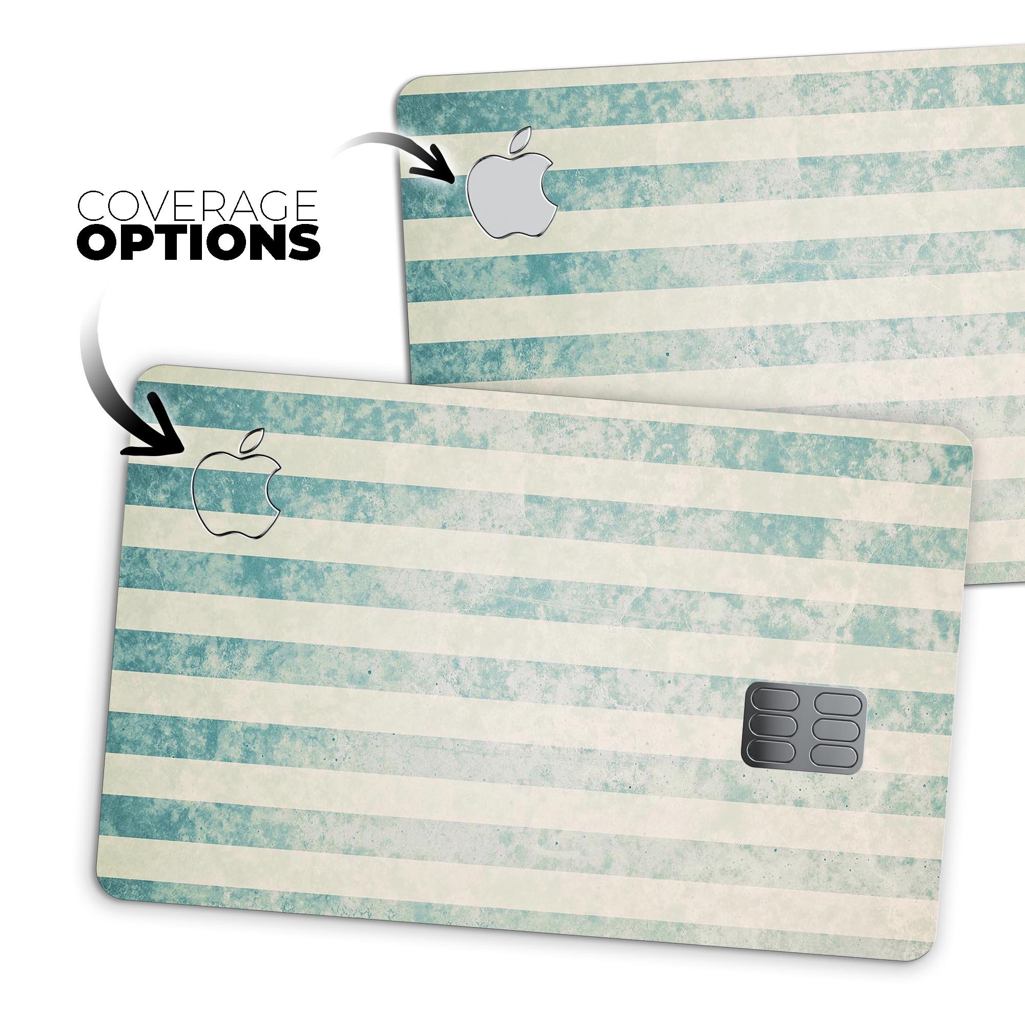 Faded White and Blue Scratched Vertical Stripes skin for Apple Card, showcasing its premium vinyl texture and stylish design.