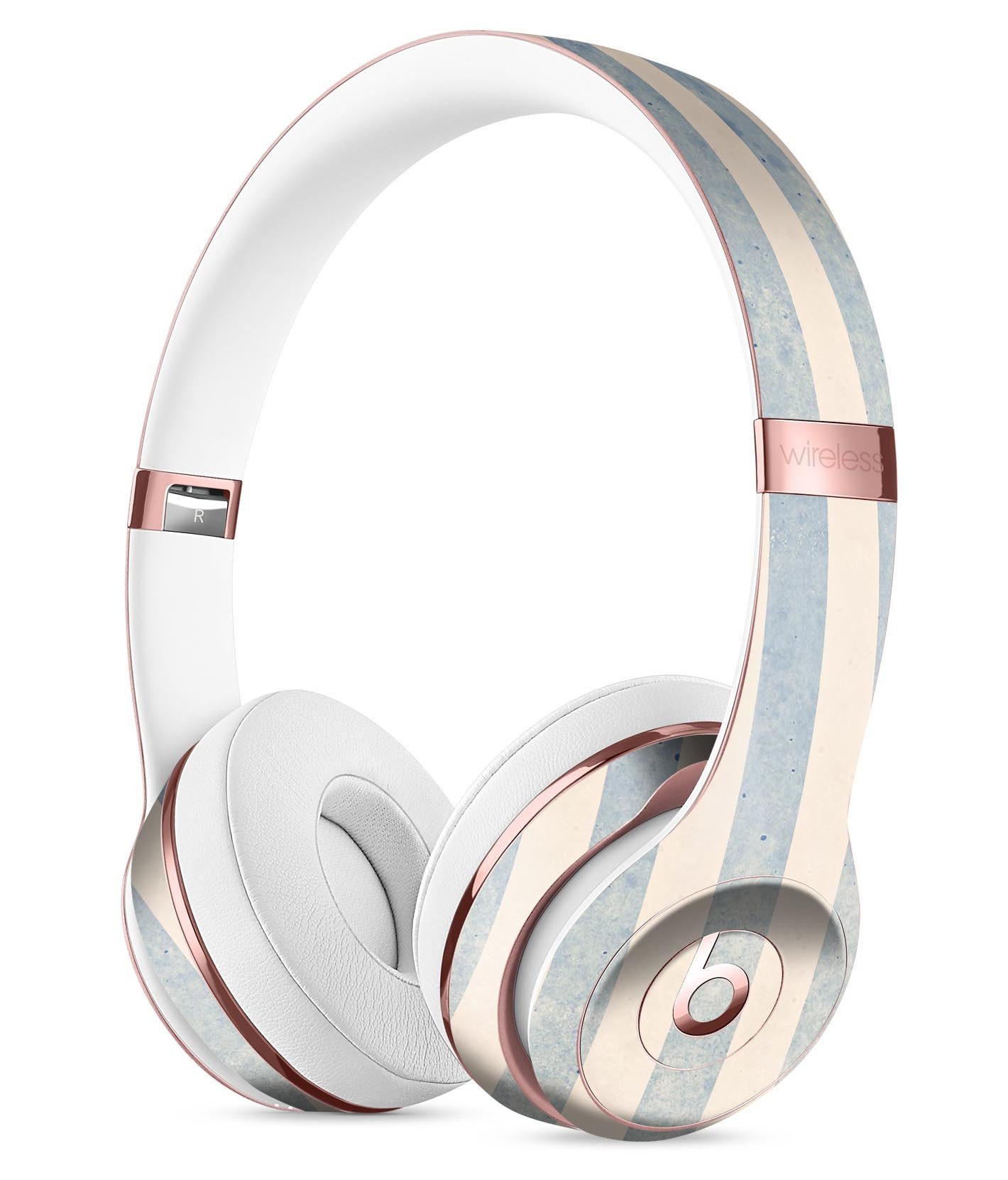 Faded White and Blue Vertical Stripes Full-Body Skin Kit for Beats by Dre Solo 3 Wireless Headphones, showcasing a stylish design.