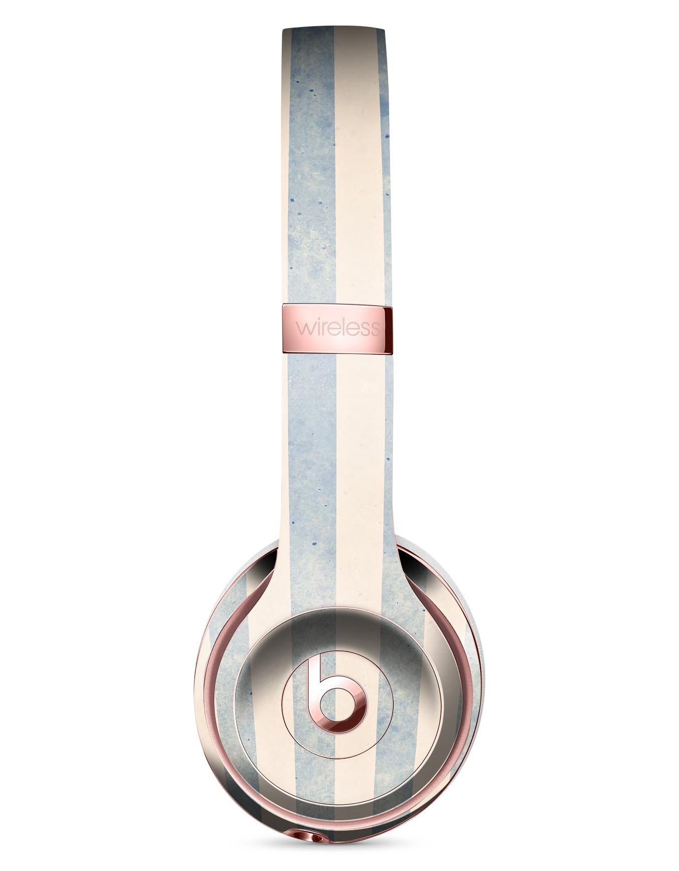 Faded White and Blue Vertical Stripes Full-Body Skin Kit for Beats by Dre Solo 3 Wireless Headphones, showcasing a stylish design.