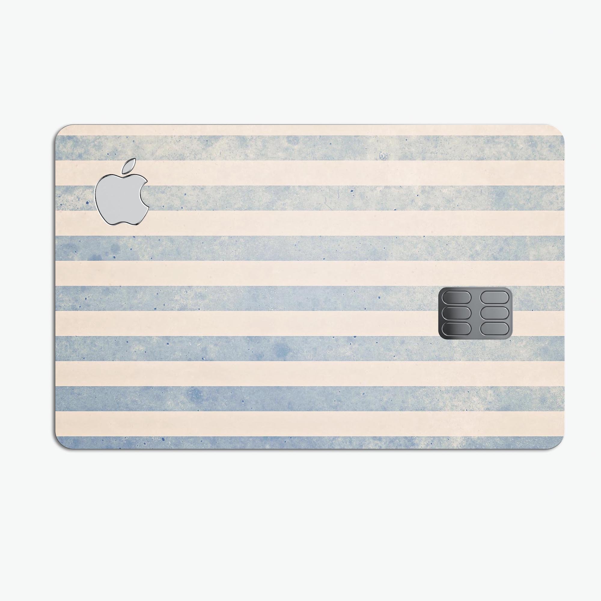 Faded White and Blue Vertical Stripes decal on an Apple Card, showcasing its premium design and protective features.