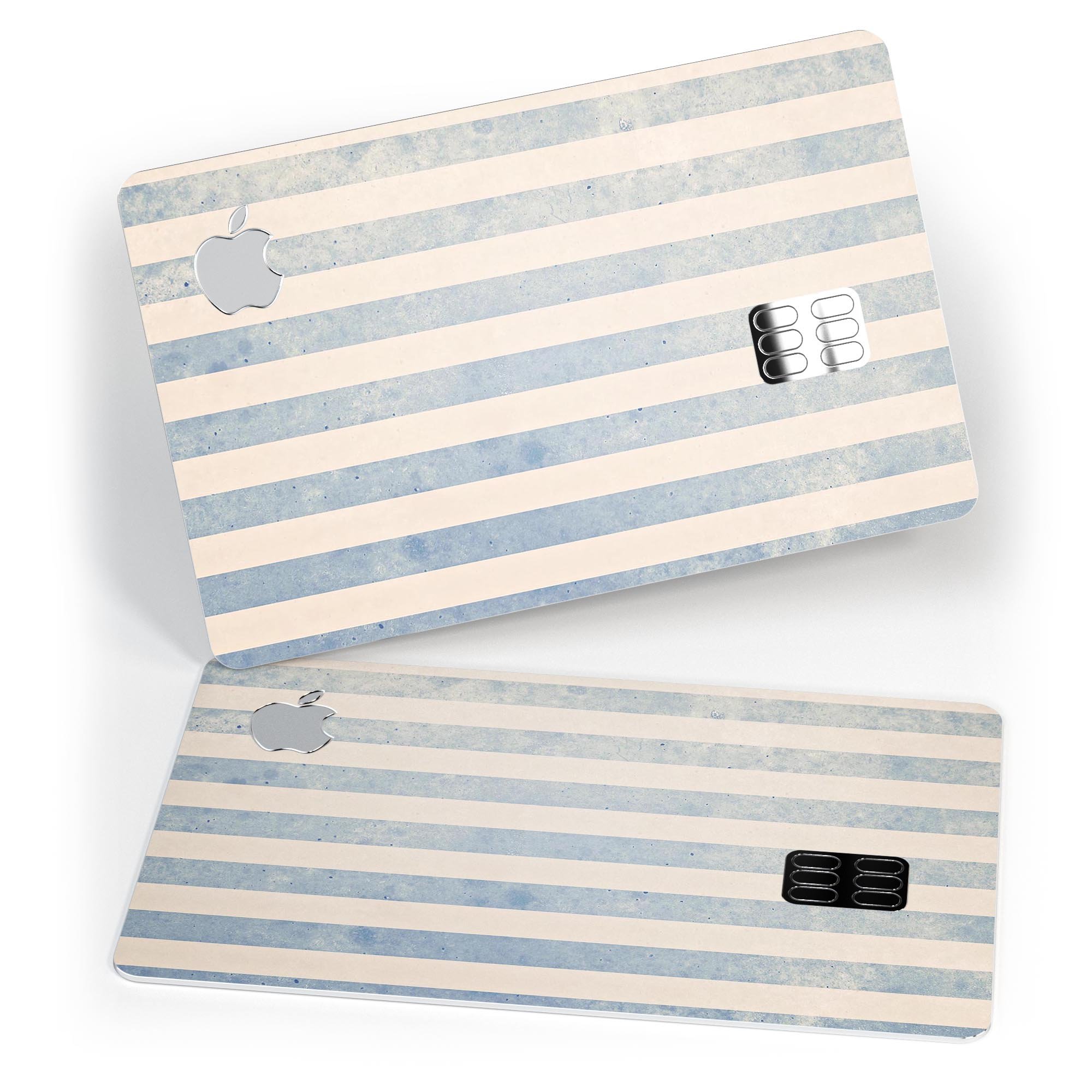 Faded White and Blue Vertical Stripes decal on an Apple Card, showcasing its premium design and protective features.