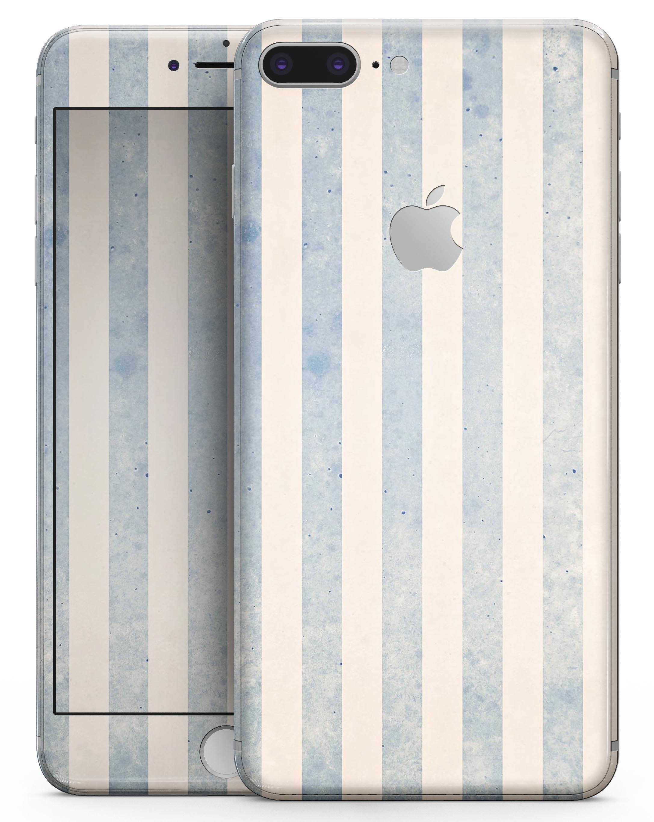 Faded white and blue vertical stripes skin for iPhone 8 and 8 Plus, showcasing a stylish design that enhances the device's appearance.