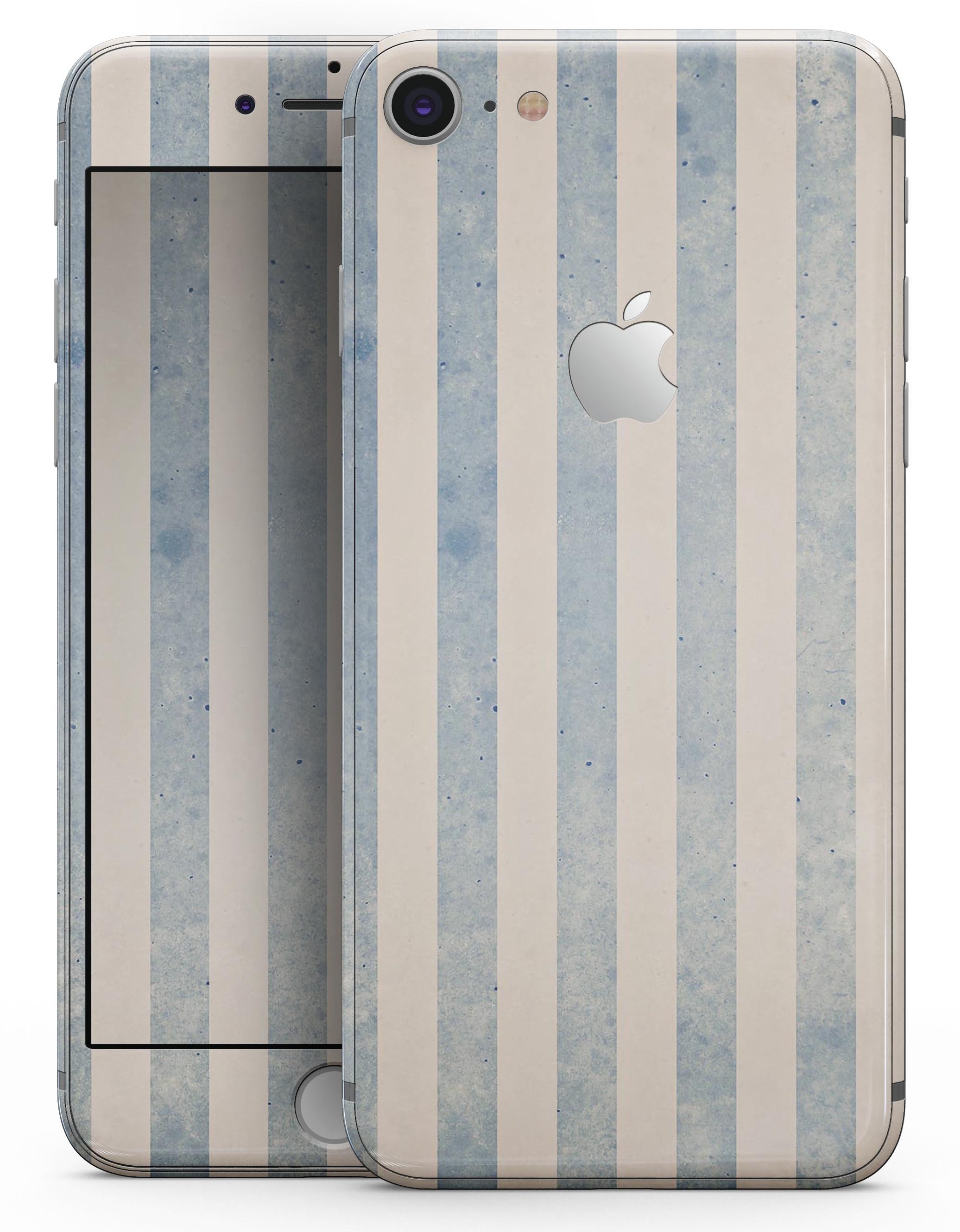 Faded white and blue vertical stripes skin for iPhone 8 and 8 Plus, showcasing a stylish design that enhances the device's appearance.