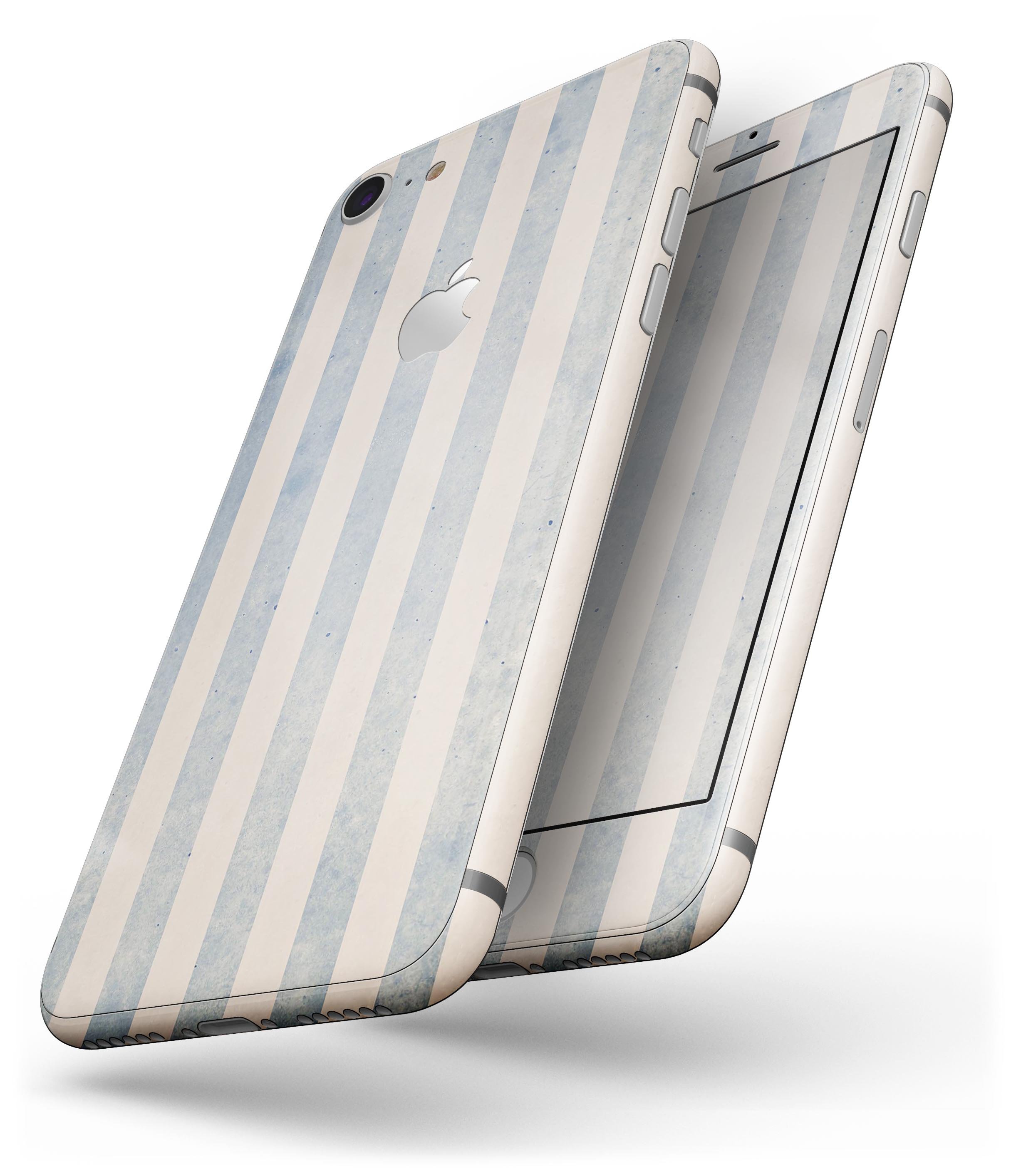 Faded white and blue vertical stripes skin for iPhone 8 and 8 Plus, showcasing a stylish design that enhances the device's appearance.