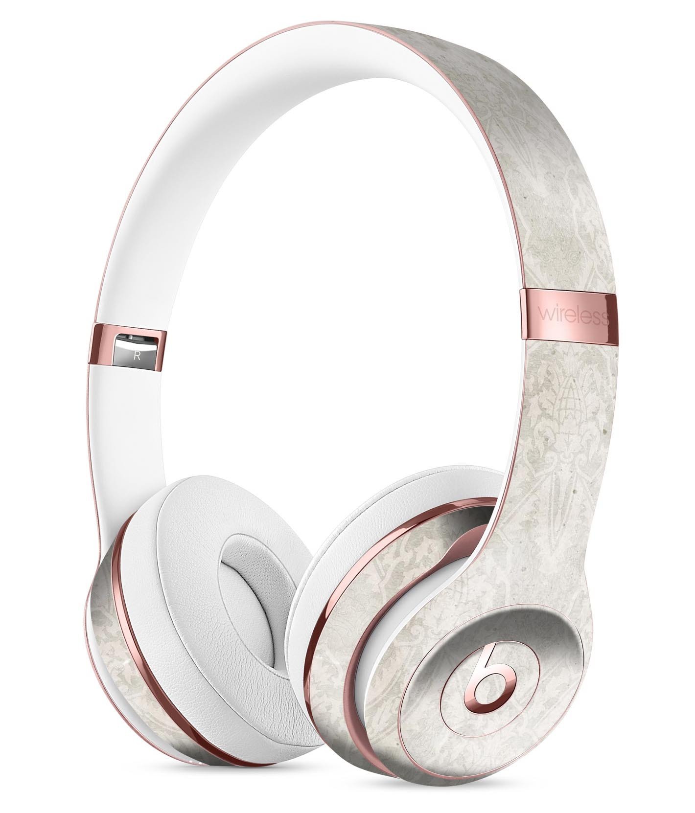 Faded White and Gray Royal Pattern Skin Kit for Beats by Dre Solo 3 Wireless Headphones, showcasing stylish design and premium quality.