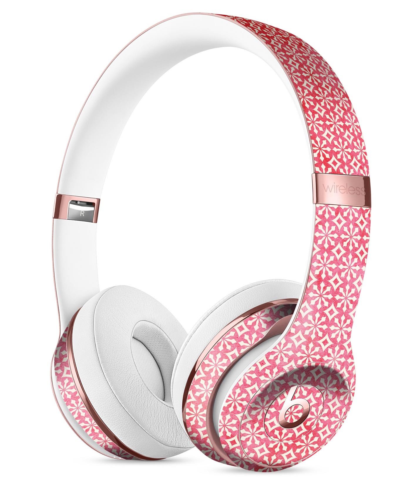 Fading Red and White Snowflake Pattern Skin Kit for Beats by Dre Solo 3 Wireless Headphones, showcasing a stylish design and premium vinyl material.