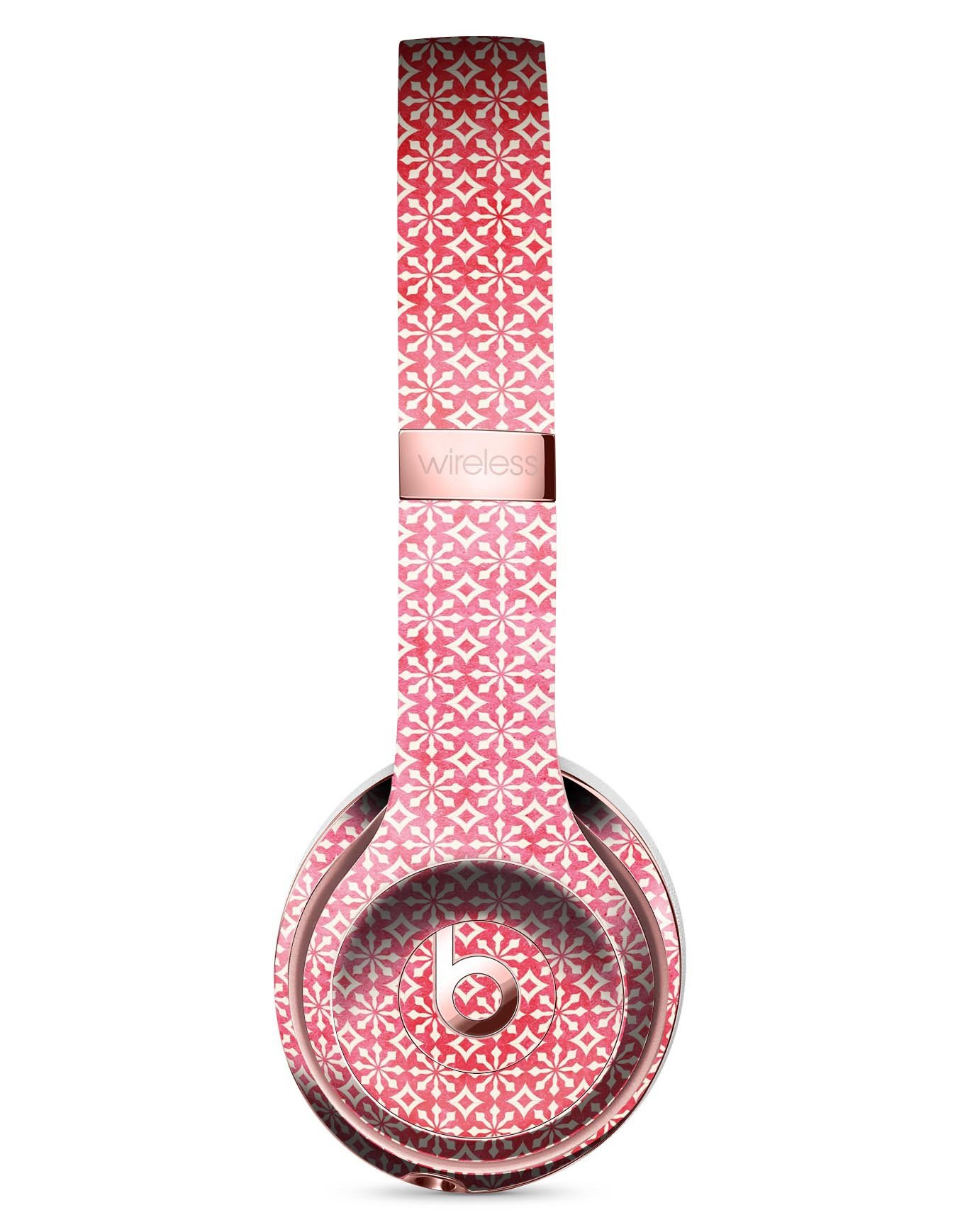 Fading Red and White Snowflake Pattern Skin Kit for Beats by Dre Solo 3 Wireless Headphones, showcasing a stylish design and premium vinyl material.