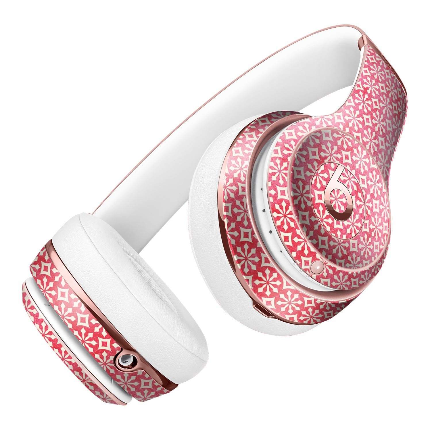 Fading Red and White Snowflake Pattern Skin Kit for Beats by Dre Solo 3 Wireless Headphones, showcasing a stylish design and premium vinyl material.