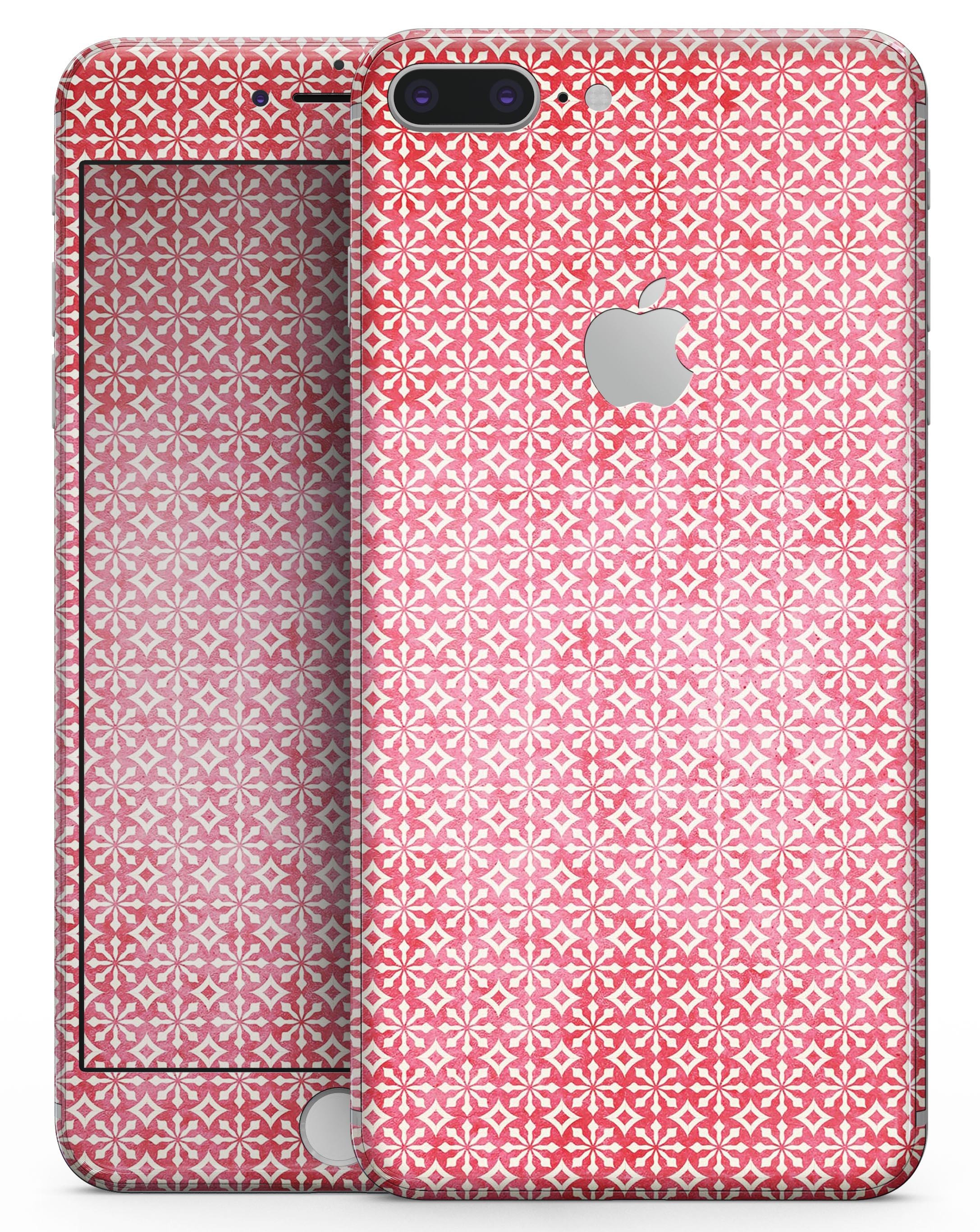 Fading Red and White Snowflake Pattern skin for iPhone 8 and 8 Plus, showcasing a stylish design that enhances device appearance.