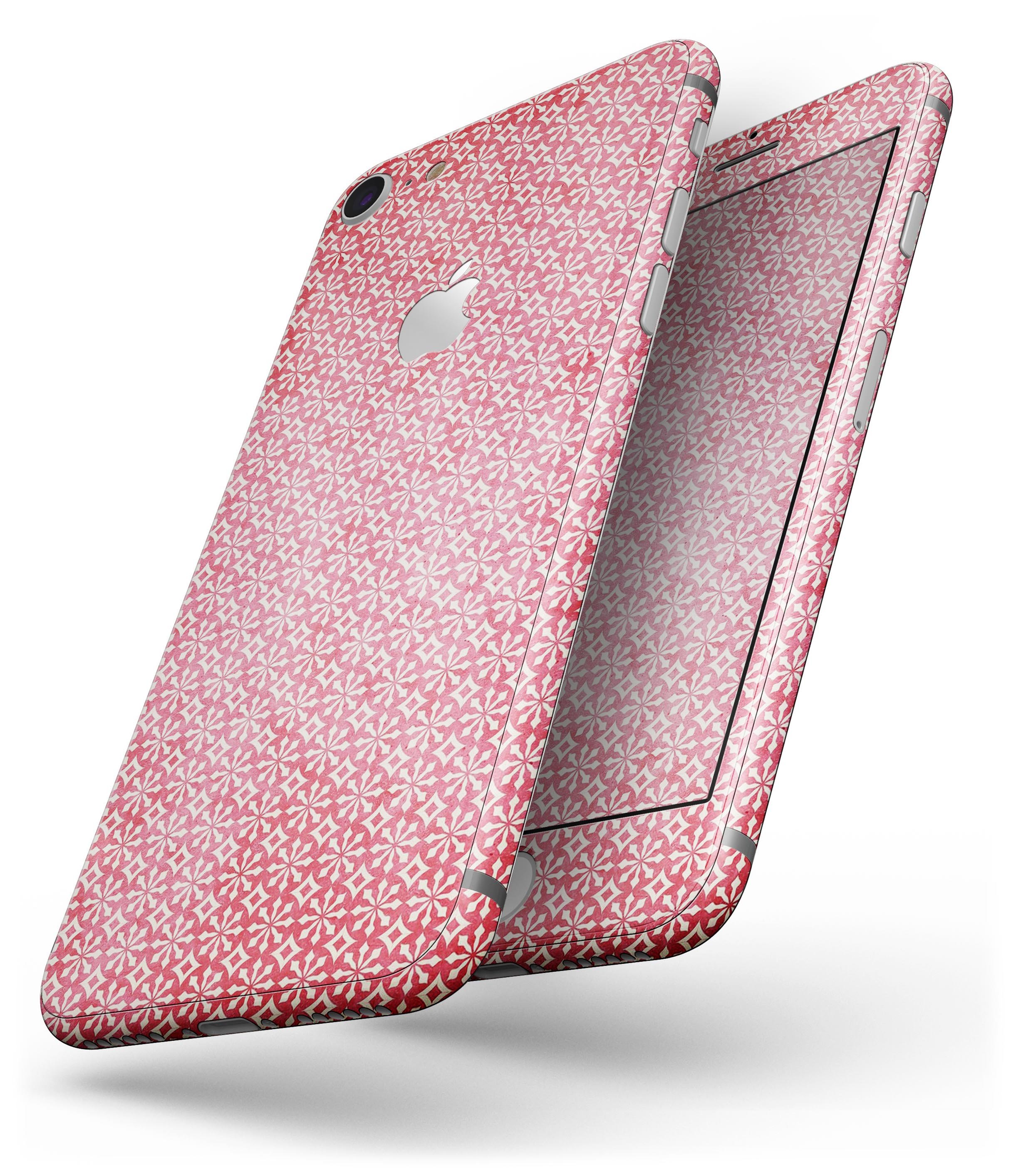 Fading Red and White Snowflake Pattern skin for iPhone 8 and 8 Plus, showcasing a stylish design that enhances device appearance.