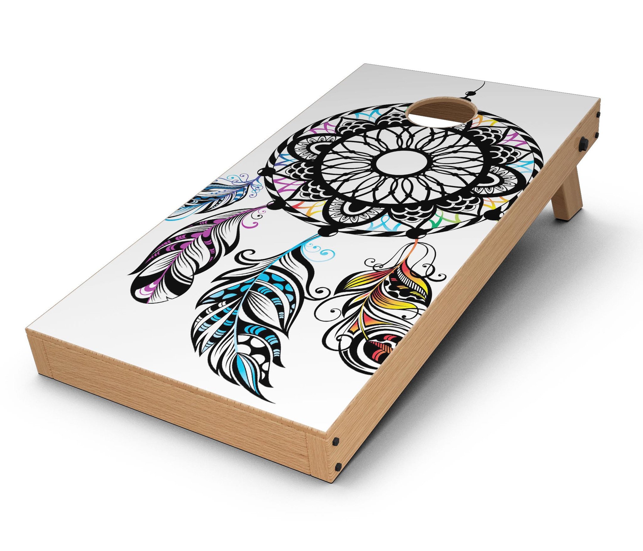 Fancy Dreamcatcher CornHole Board Skin Decal Kit showcasing vibrant colors and intricate design for personalized Cornhole boards.