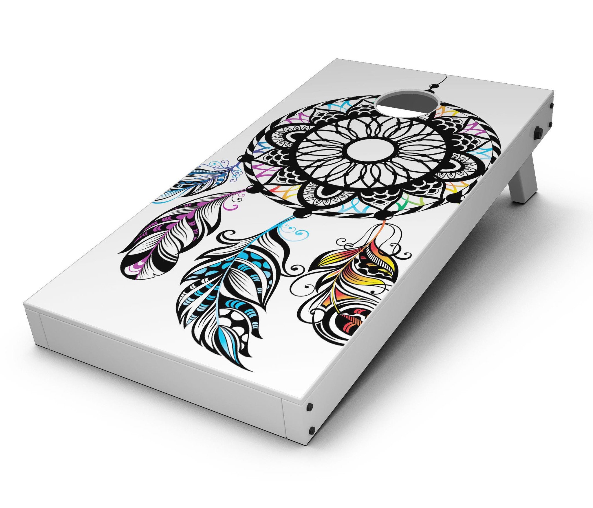 Fancy Dreamcatcher CornHole Board Skin Decal Kit showcasing vibrant colors and intricate design for personalized Cornhole boards.