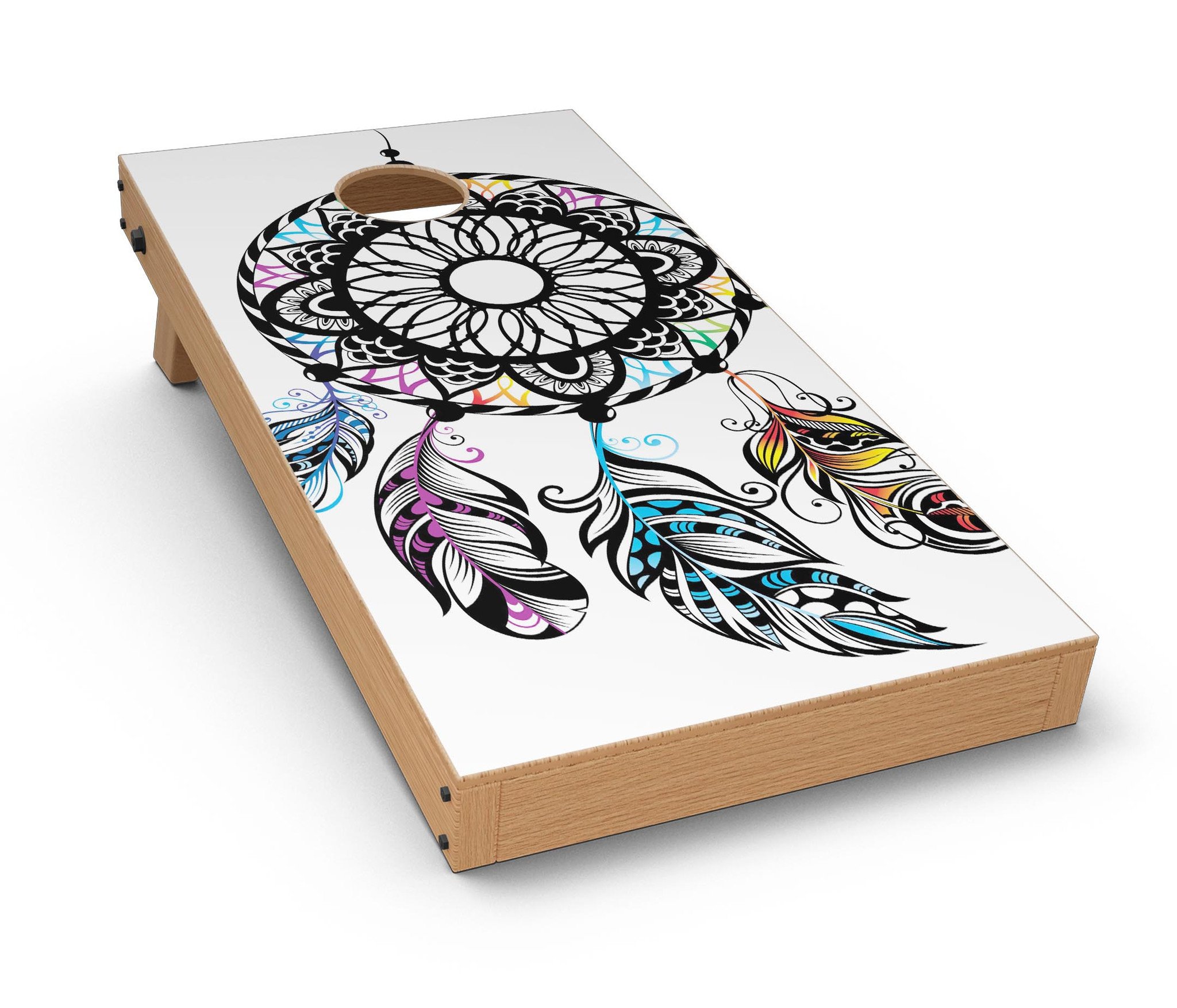 Fancy Dreamcatcher CornHole Board Skin Decal Kit showcasing vibrant colors and intricate design for personalized Cornhole boards.