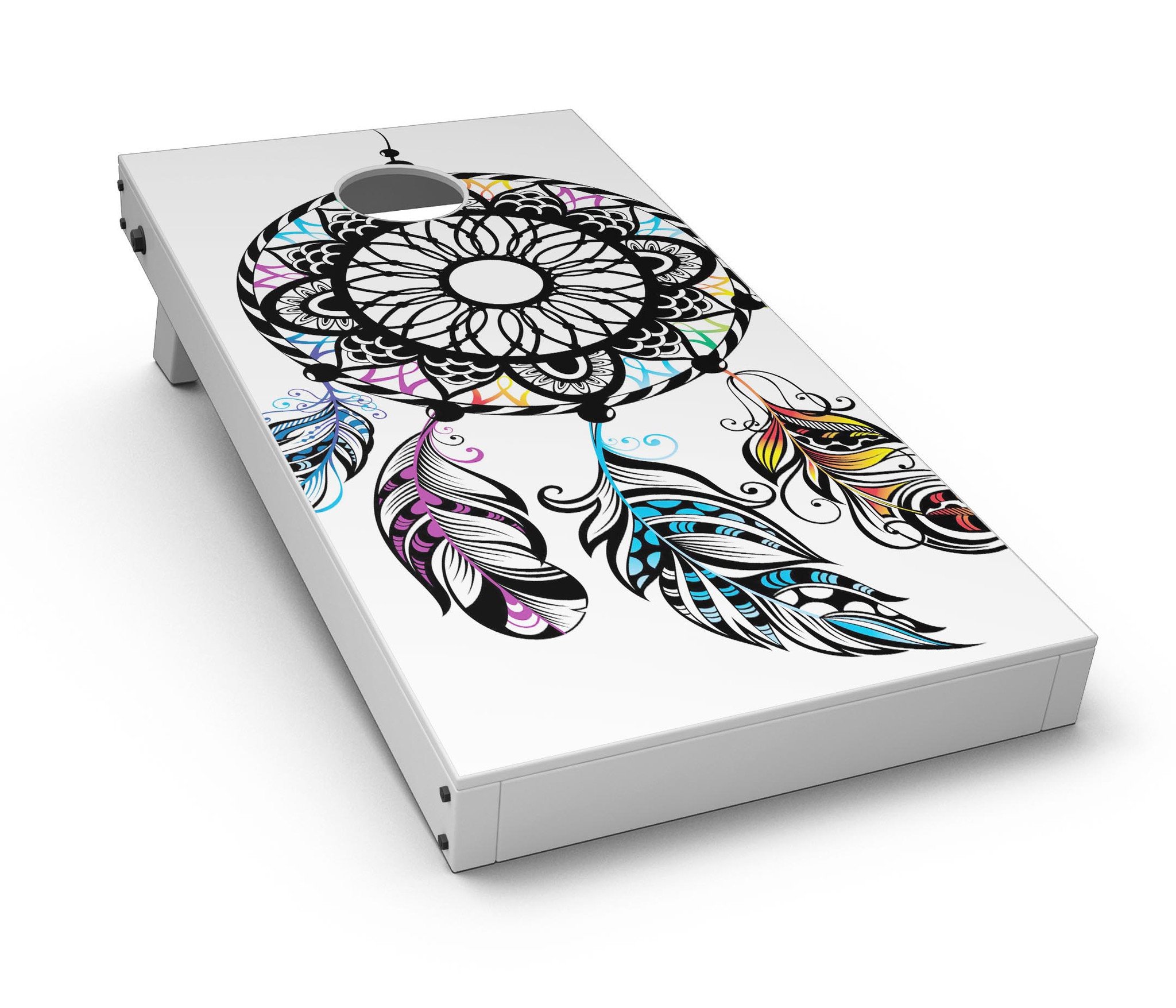 Fancy Dreamcatcher CornHole Board Skin Decal Kit showcasing vibrant colors and intricate design for personalized Cornhole boards.