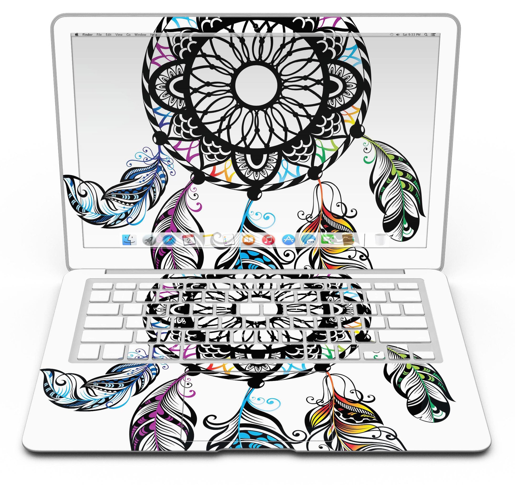 Fancy Dreamcatcher MacBook Air Skin Kit showcasing vibrant design and premium vinyl material.