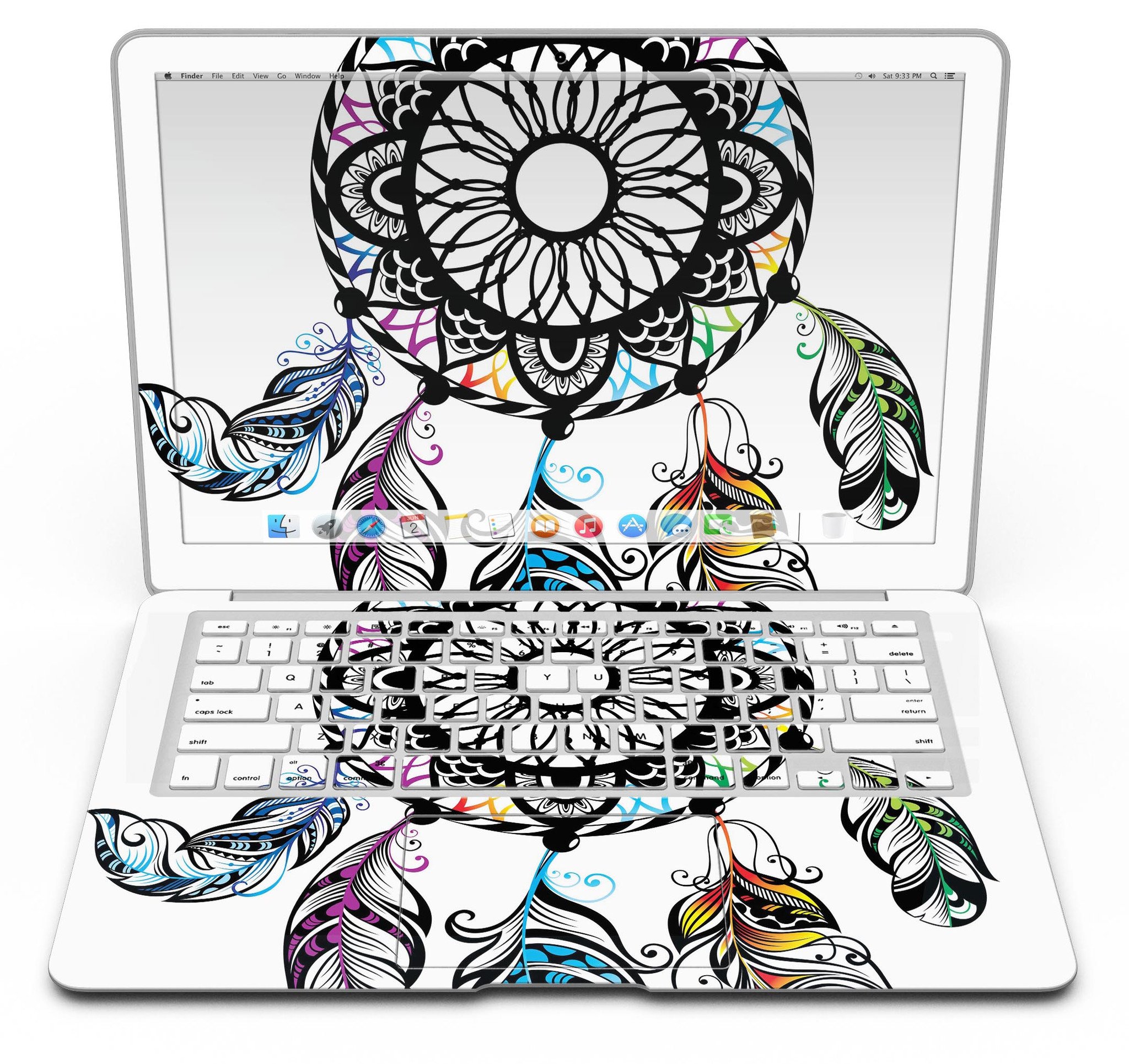 Fancy Dreamcatcher MacBook Air Skin Kit showcasing vibrant design and premium vinyl material.