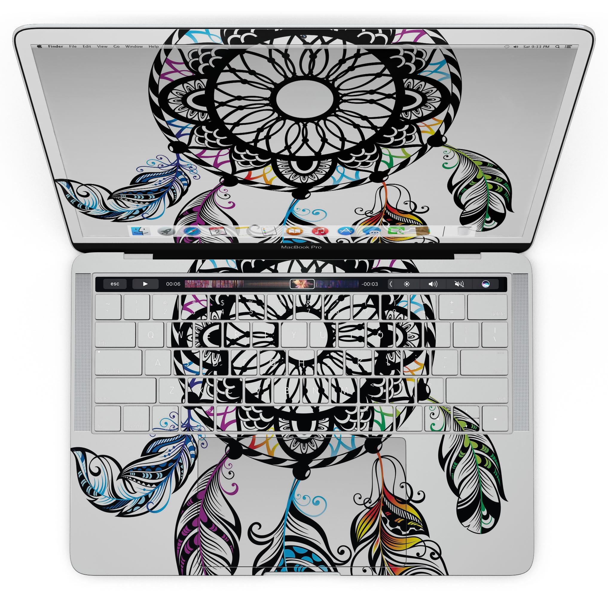 Fancy Dreamcatcher skin kit for MacBook Pro with Touch Bar, showcasing vibrant design and premium vinyl material.