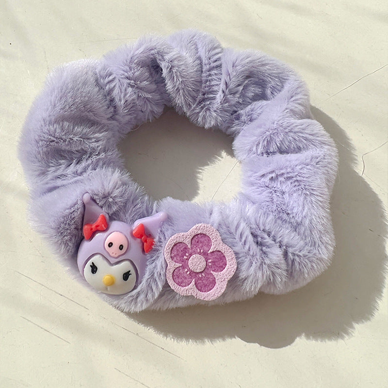 Fantasy Cream Purple Furry Hair Tie set featuring five colorful and soft hair accessories in cream and purple hues.