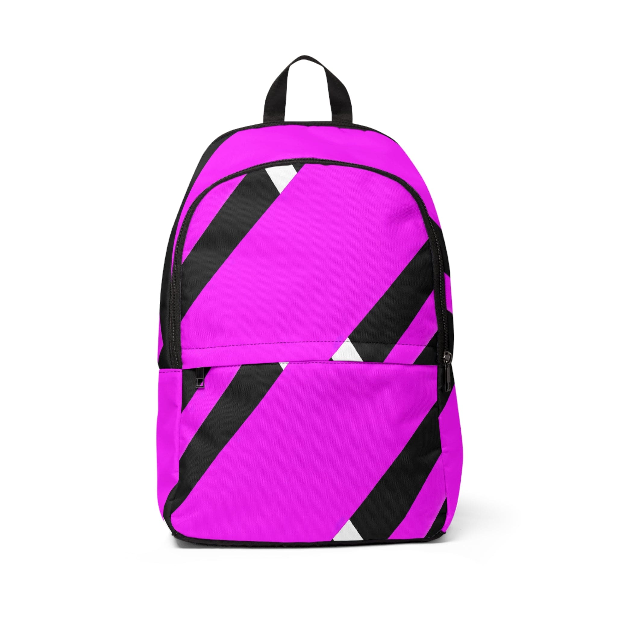 Fashion Backpack in black and pink pattern, showcasing its waterproof design and adjustable straps.