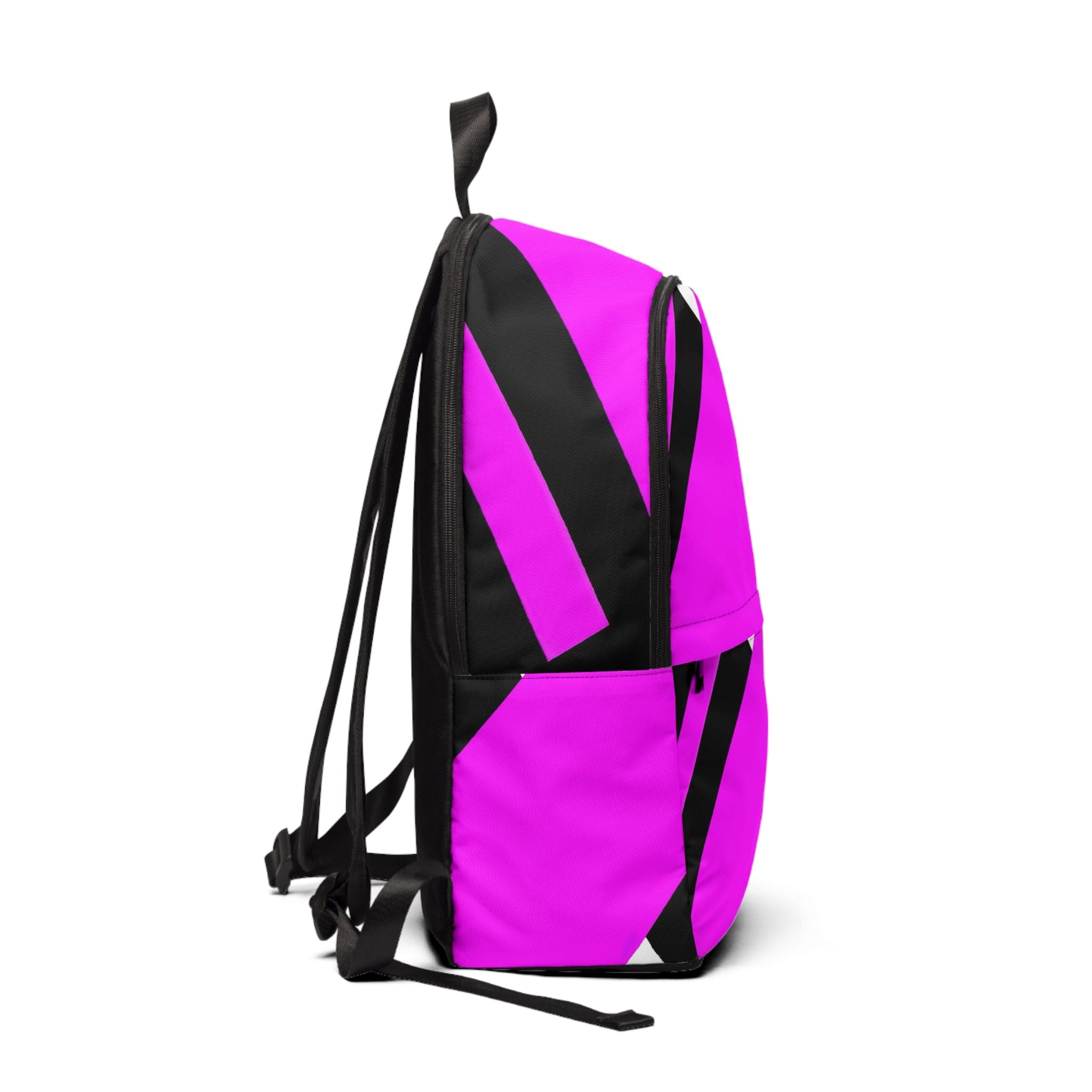 Fashion Backpack in black and pink pattern, showcasing its waterproof design and adjustable straps.