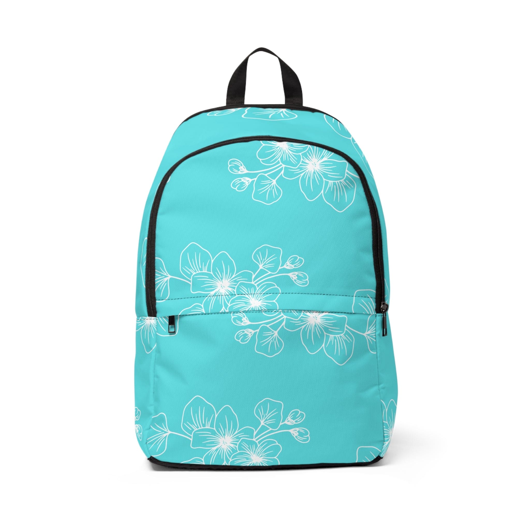 Fashion Backpack in Waterproof Floral Cyan Blue, featuring adjustable straps and spacious design for urban and travel use.