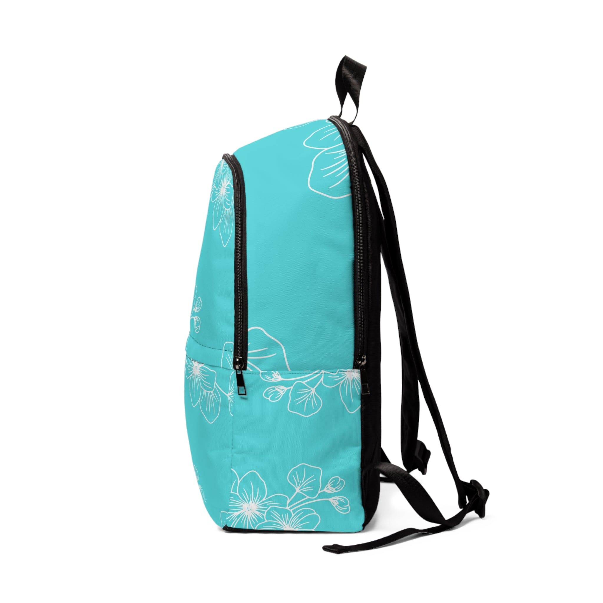 Fashion Backpack in Waterproof Floral Cyan Blue, featuring adjustable straps and spacious design for urban and travel use.