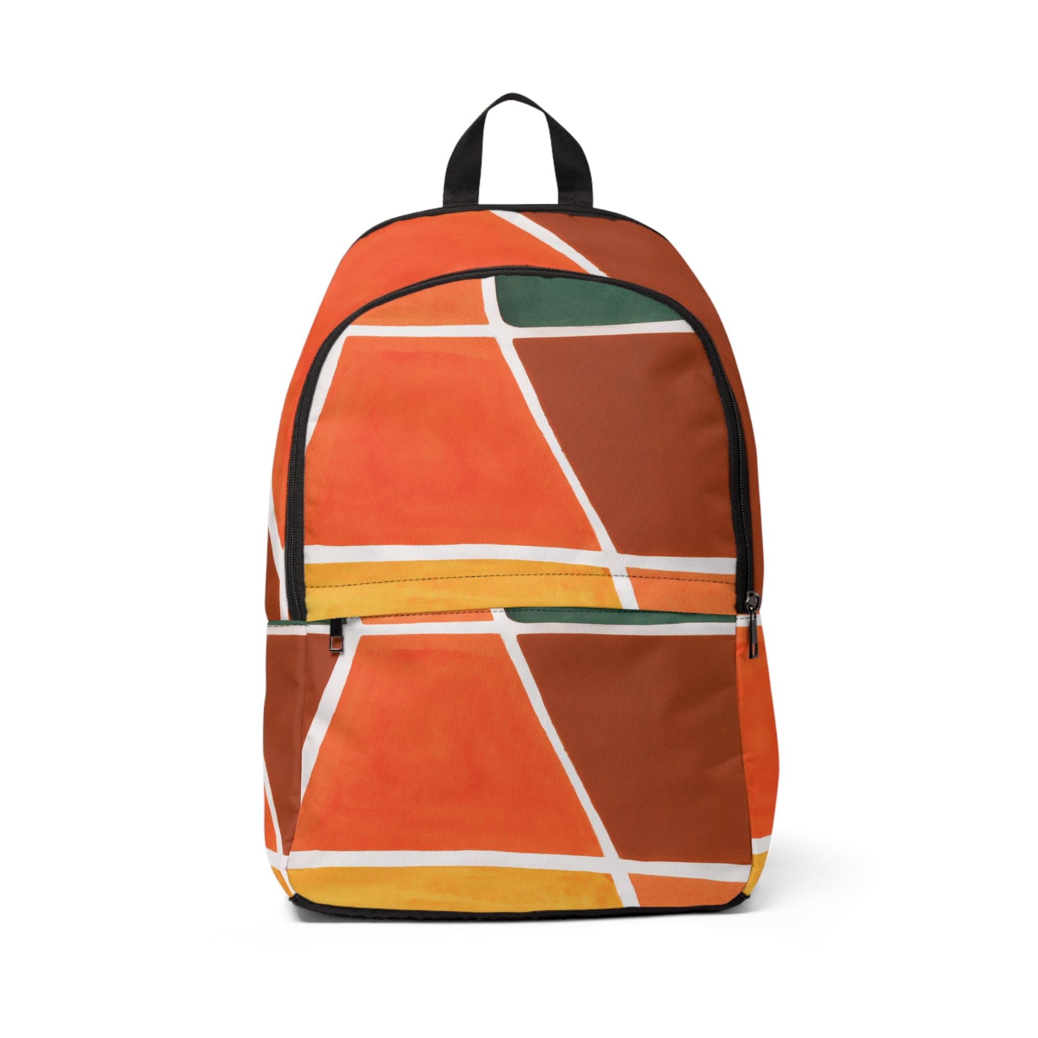 Fashion Backpack in Orange Green Boho Pattern, showcasing its waterproof design and adjustable straps.