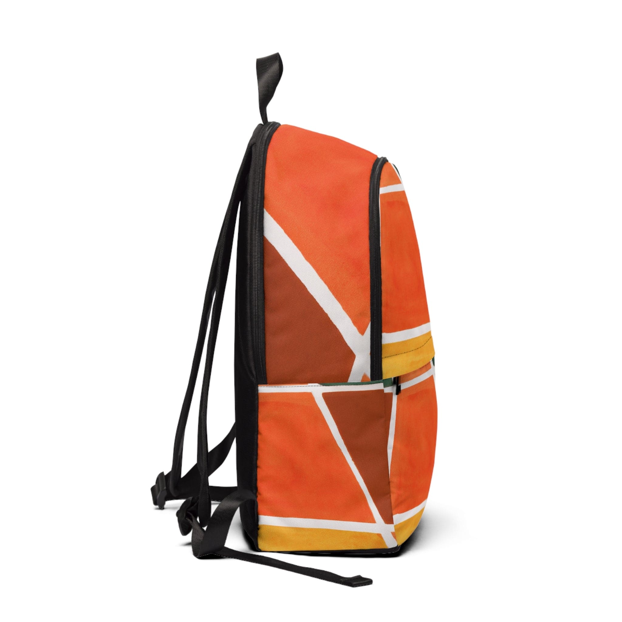 Fashion Backpack in Orange Green Boho Pattern, showcasing its waterproof design and adjustable straps.