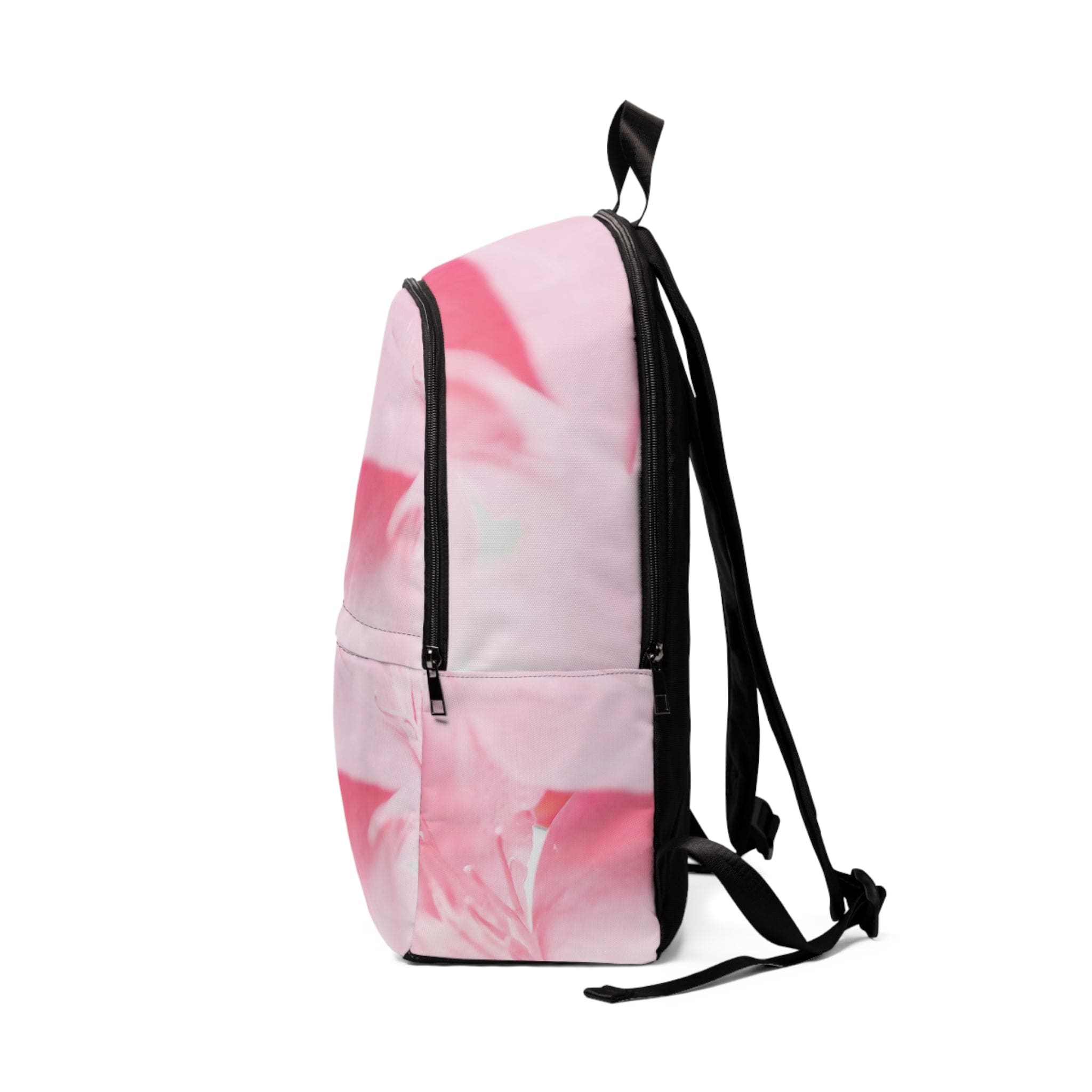 Fashion Backpack in pink flower design, waterproof and stylish, perfect for urban adventures.