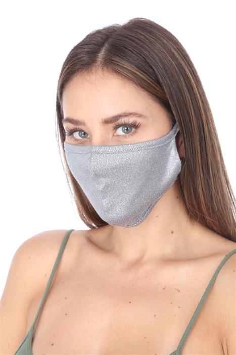 Fashion Mask 101 in metallic grey with double layer and contoured sides, showcasing clean folding edging.