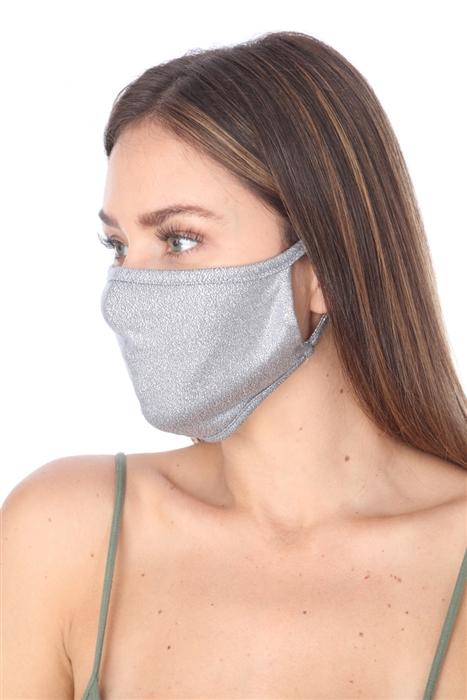 Fashion Mask 101 in metallic grey with double layer and contoured sides, showcasing clean folding edging.