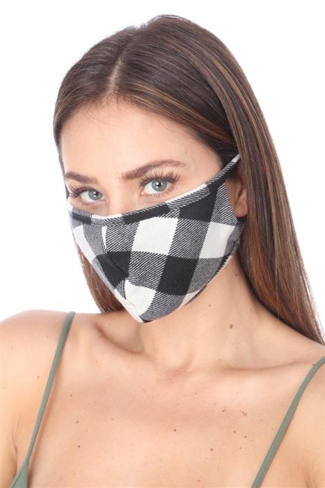 Fashion Mask 101 in white and black plaid, featuring double-layer design and contoured sides for a comfortable fit.