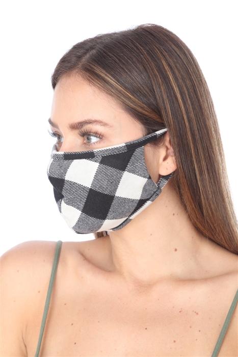 Fashion Mask 101 in white and black plaid, featuring double-layer design and contoured sides for a comfortable fit.