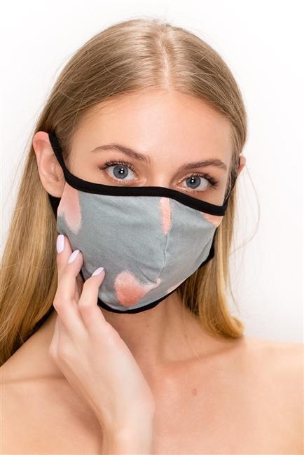 FASHION MASK 101-HT-GREY with heart print design, double-layered for protection, displayed in a zip lock bag.