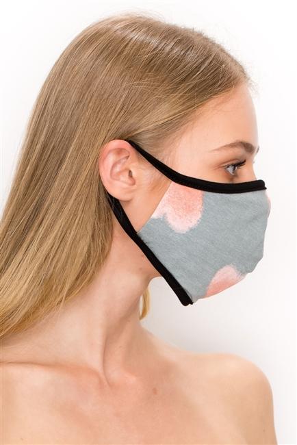 FASHION MASK 101-HT-GREY with heart print design, double-layered for protection, displayed in a zip lock bag.