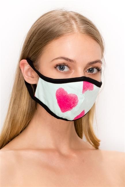 FASHION MASK 101-HT-MINT featuring a heart print design, double-layered for comfort and protection.