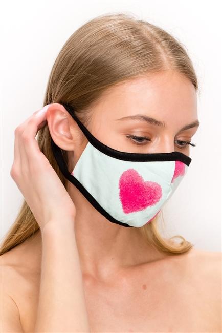 FASHION MASK 101-HT-MINT featuring a heart print design, double-layered for comfort and protection.