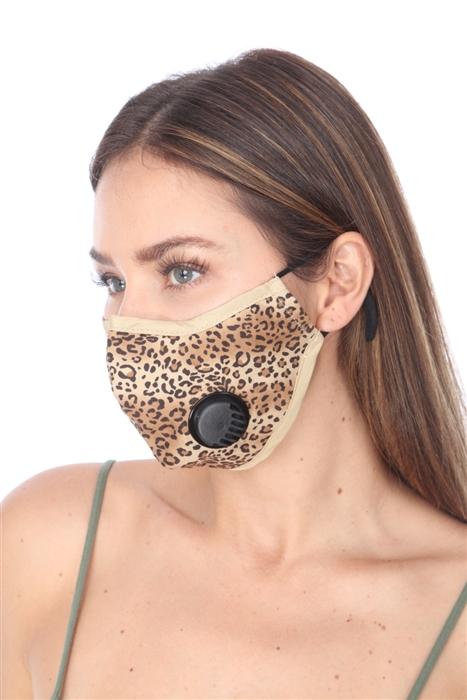 Brown animal print filter face mask with adjustable straps, made from 100% cotton for comfort and safety.