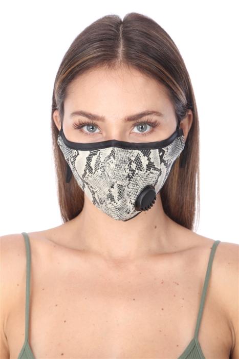 FASHION MASK O/TY002 featuring a trendy snake print design, made from 100% cotton with adjustable straps for a snug fit.