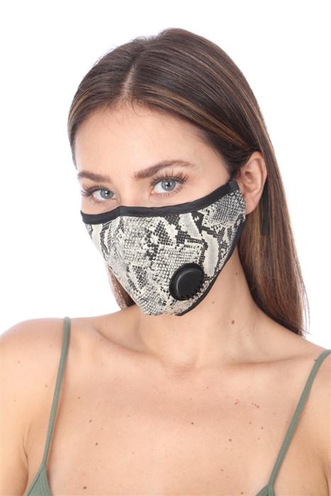 FASHION MASK O/TY002 featuring a trendy snake print design, made from 100% cotton with adjustable straps for a snug fit.