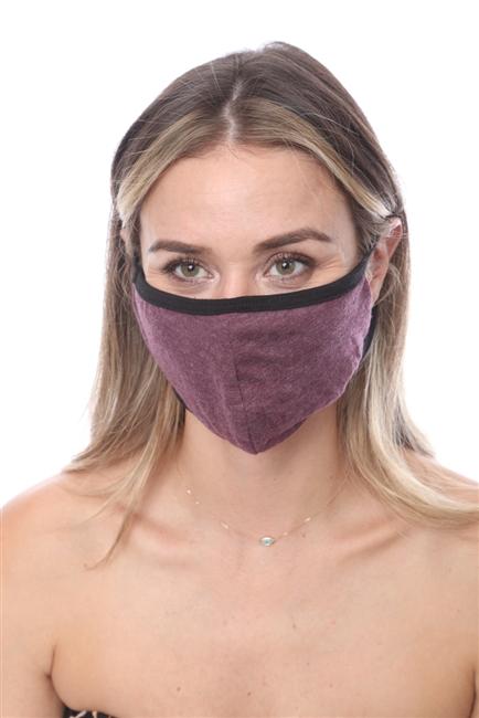 FASHION MASK SW560 in grape color, double-layered with contoured sides for a snug fit, packaged in zip lock bags.