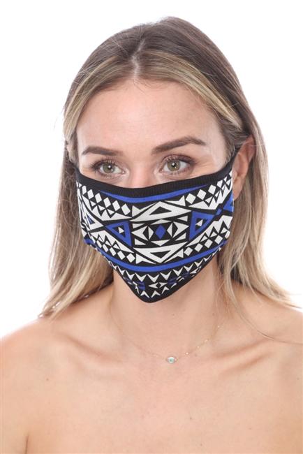 FASHION MASK SW571 in black-blue print, featuring double-layer design and contoured sides for comfort and protection.