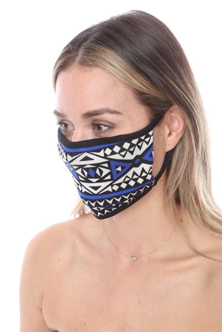 FASHION MASK SW571 in black-blue print, featuring double-layer design and contoured sides for comfort and protection.